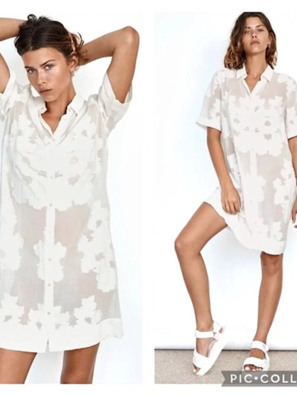 Aritzia Wilfred Blayze Floral Jacquard Shirtdress Short Sleeve White Size Small
